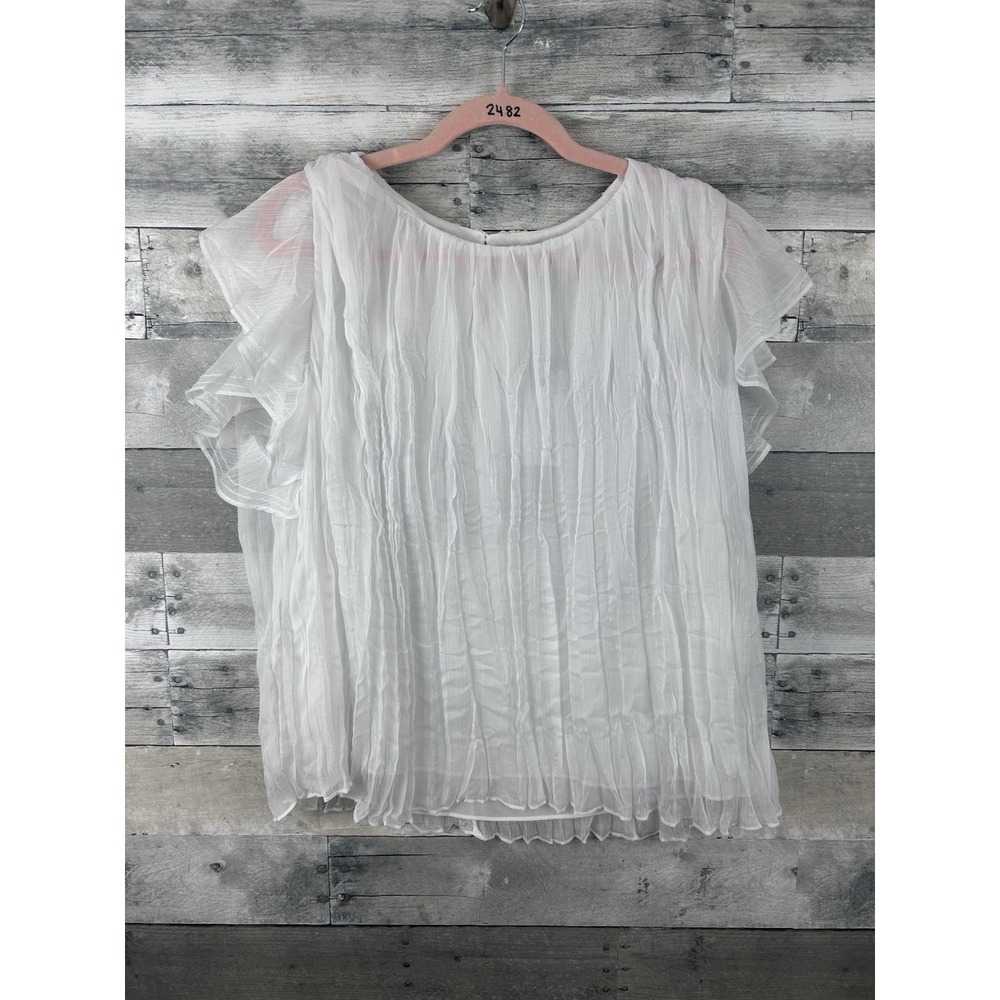 Current Air Women's White Sheer Large Short Sleeve Blouse